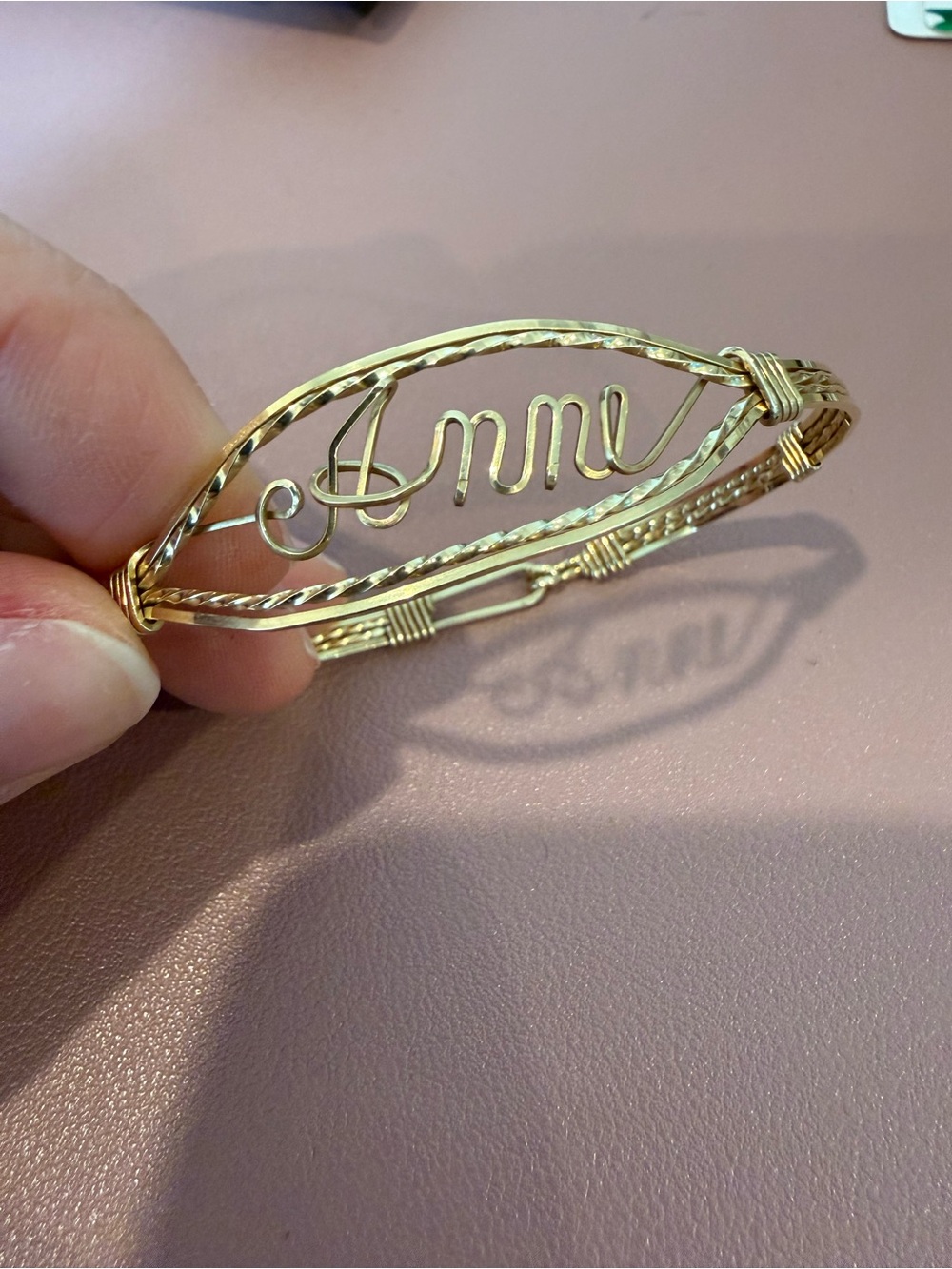 Personalized Gold-Tone 'Anne' Script Wire Bangle Bracelet